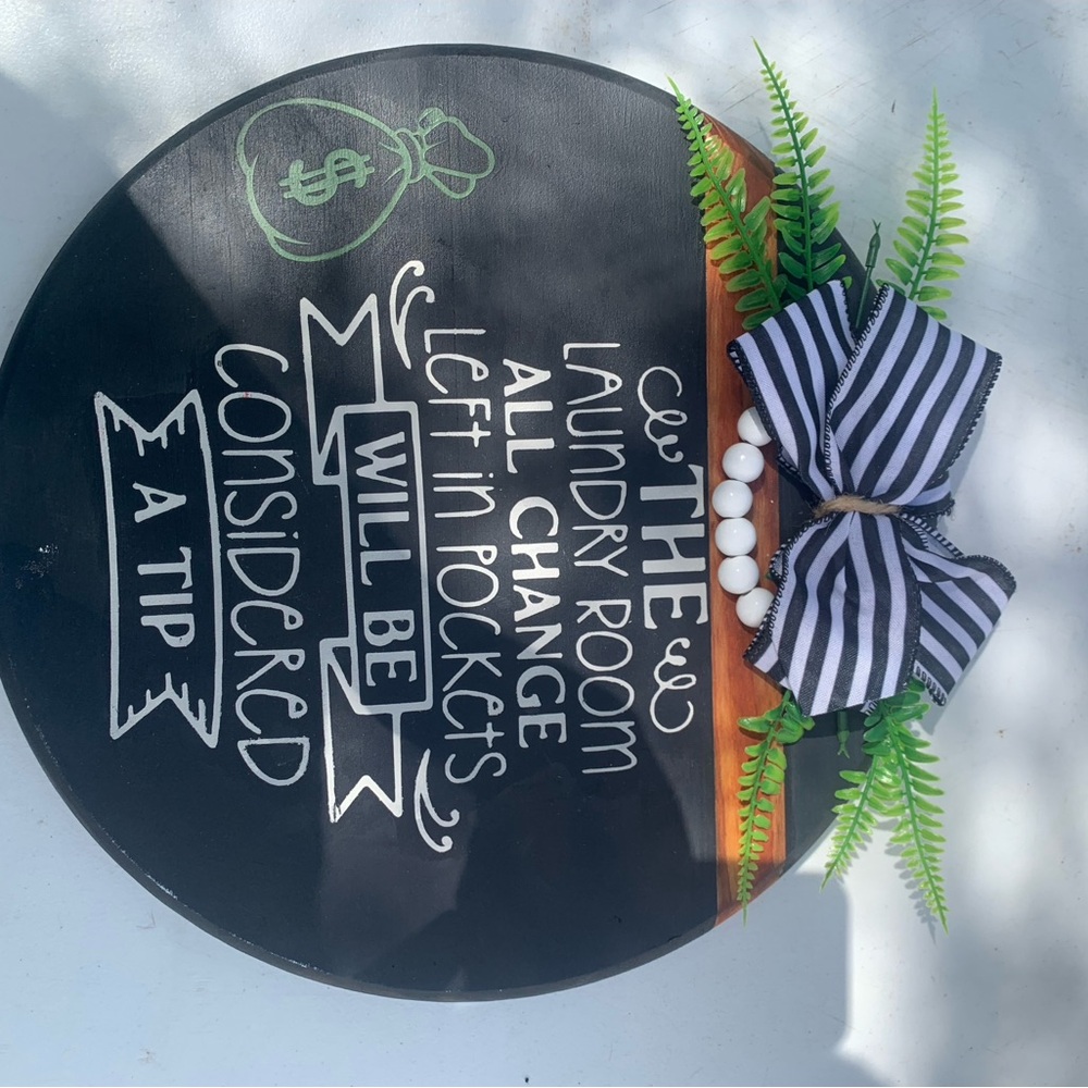 Black Laundry Room Sign with Striped Bow and Ferns